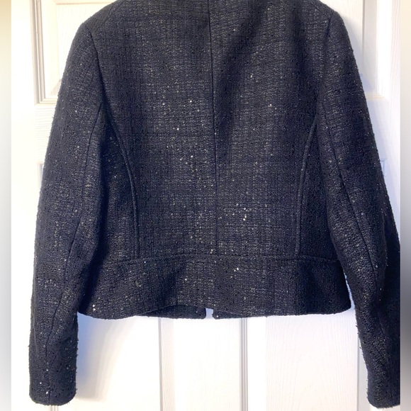 Annie Klein Black Sequin Tweed Zippered Jacket Size 8 - Picture 5 of 7